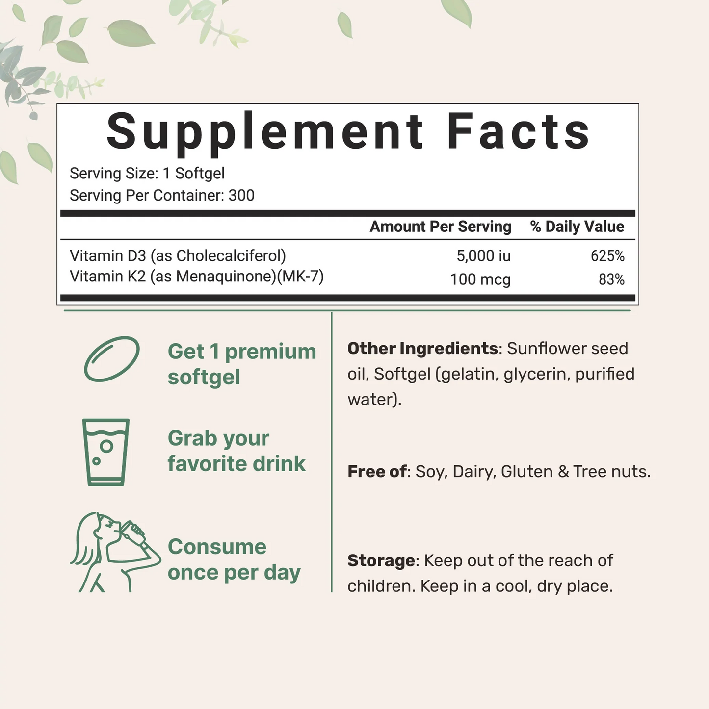 Vitamin D3 K2 300 Softgels