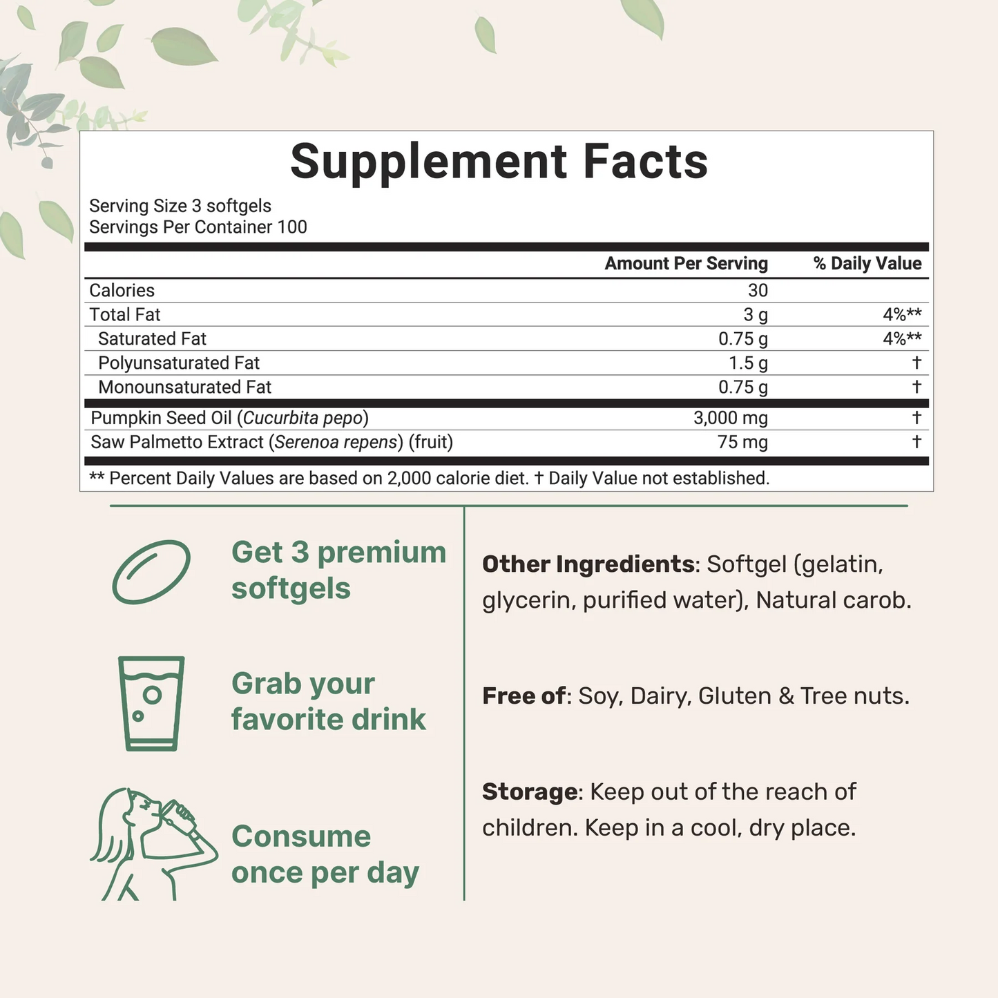 Pumpkin Seed Oil with Saw Palmetto 300 Softgels