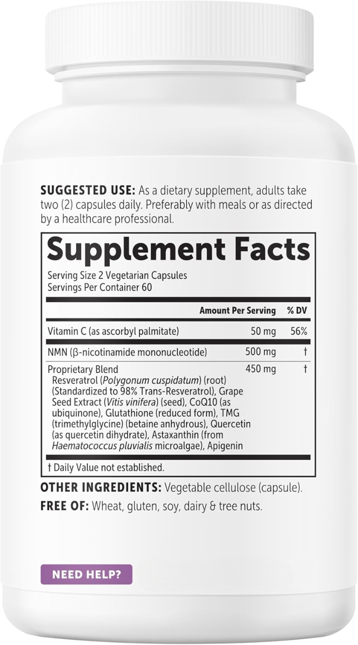 NMN Complex 1000mg Per Serving 120 Veggie Capsules